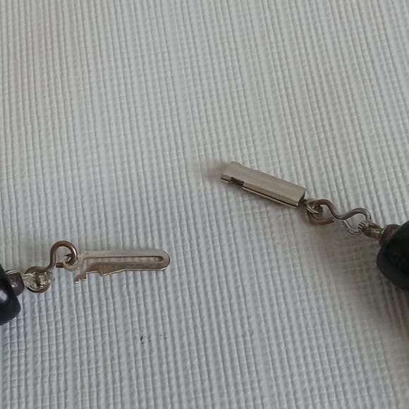 Solid Black Lightweight Single Strand Geometric Multiple Shapes Beaded Necklace - Picture 9 of 9